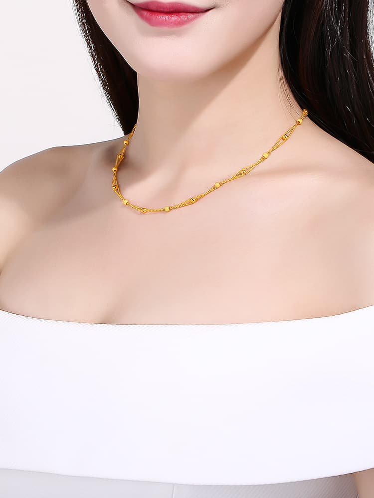 金 ネックレス 優美な玉飾りチェーンネックレス
