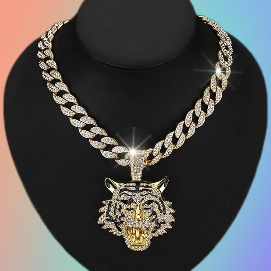 ゴールドアクセサリー 猛虎デザイン キュービックチェーンネックレス