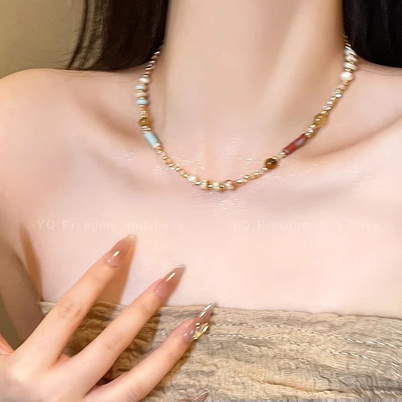 ゴールドアクセサリー 天然パール 淡水真珠のシンプルネックレス