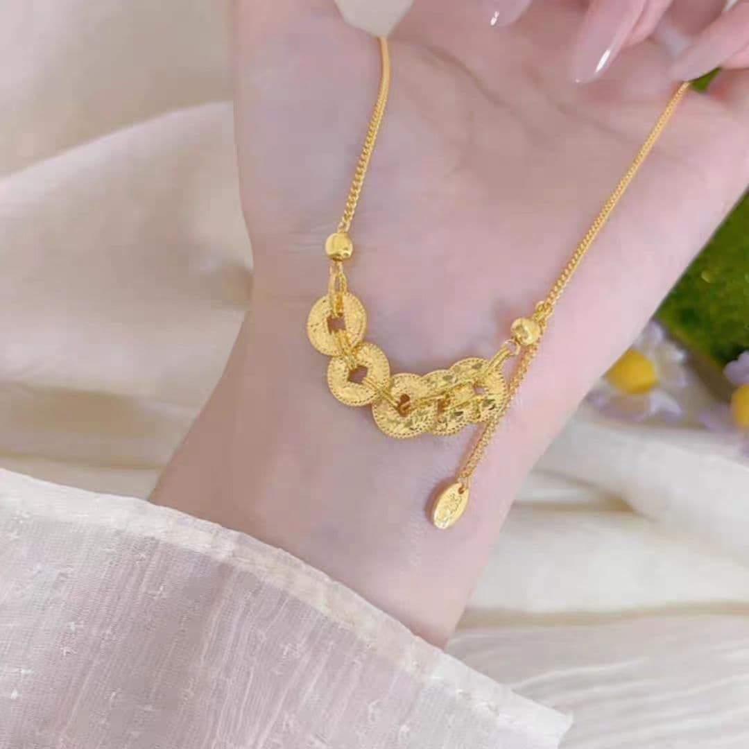 ゴールドアクセサリー 古銭風デザイン ネックレス