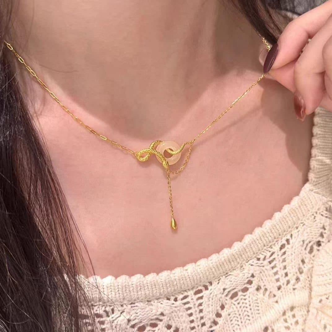 ゴールドアクセサリー 蛇モチーフ ドロップ ネックレス